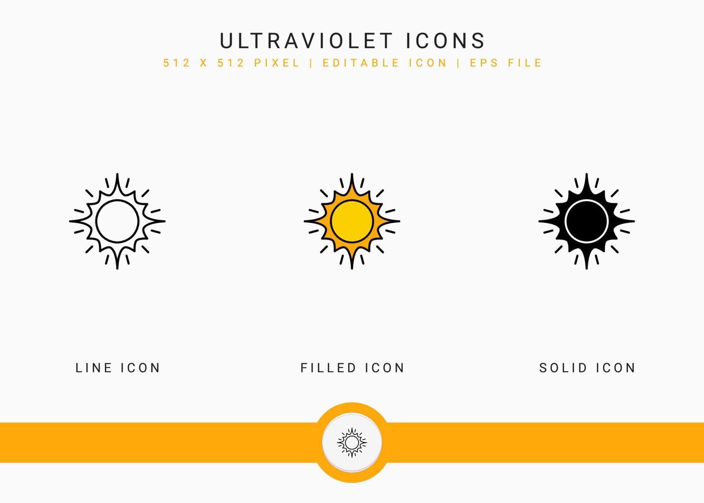 ultravioletta ikoner som vektor illustration med solid ikon linje stil. solskyddskoncept. redigerbar streckikon på isolerad vit bakgrund för webbdesign, användargränssnitt och mobilapp