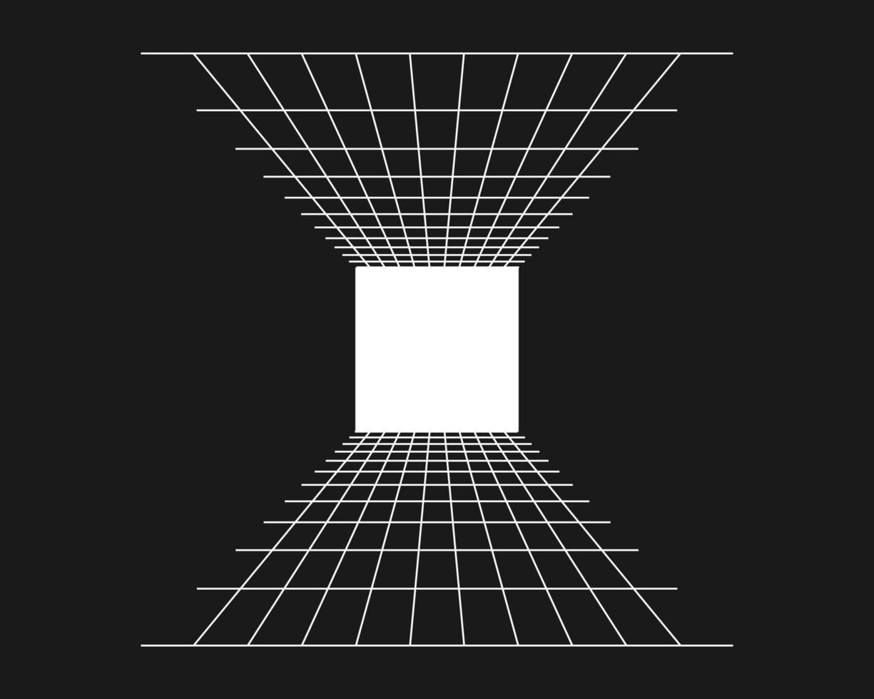 Cyber Grid, Retro-Punk-Perspektive rechteckiger Tunnel. Rastertunnelgeometrie auf schwarzem Hintergrund. Vektor-Illustration. vektor