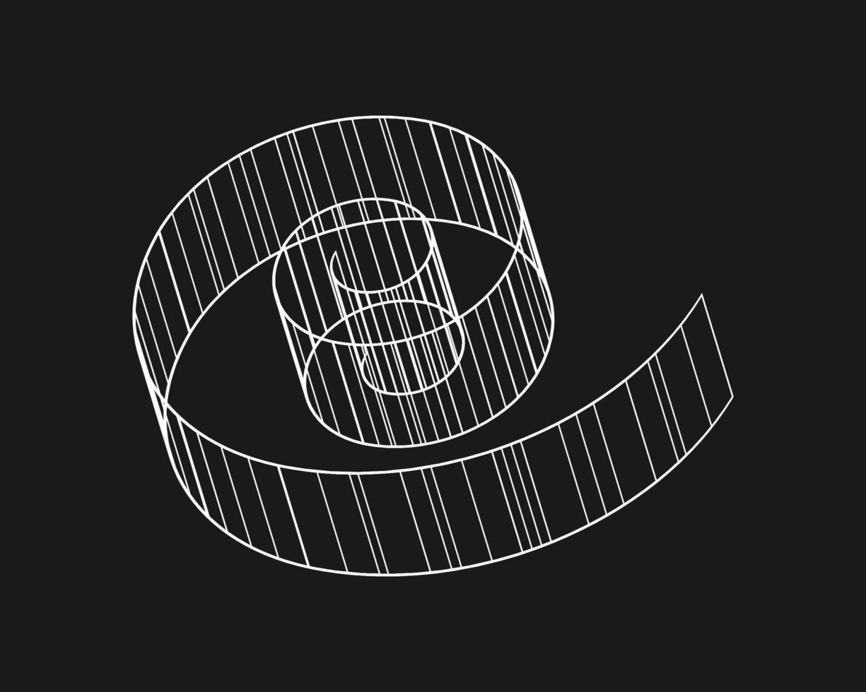 cyber förvrängd spiral rutnät, designelement. wireframe våggeometri rutnät på svart bakgrund. vektor illustration