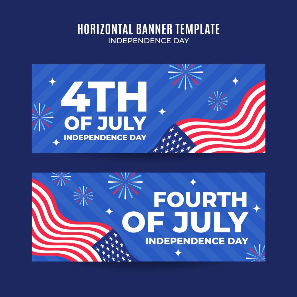 glad 4 juli - självständighetsdagen usa webbbanner för sociala medier horisontell affisch, banderoll, rymdområde och bakgrund vektor