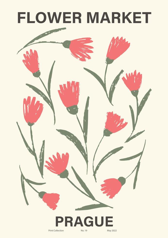 blomstermarknad affisch. abstrakt blommig illustration. botanisk väggkonst, vintage affisch estetik. vektor