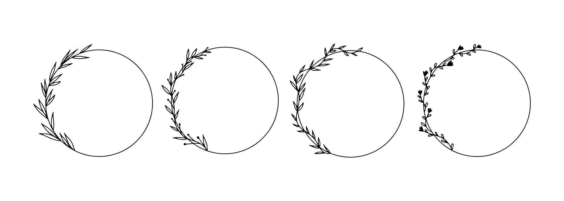 samling av geometriska vektor blommiga ramar. bårder dekorerade med handritade fina blommor, grenar, löv, blommor. vektor illustration