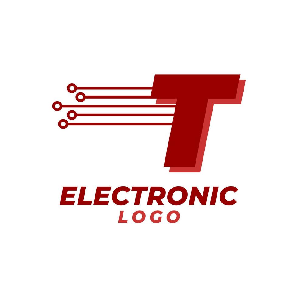 bokstaven t med elektronisk krets dekoration initial vektor logotyp designelement