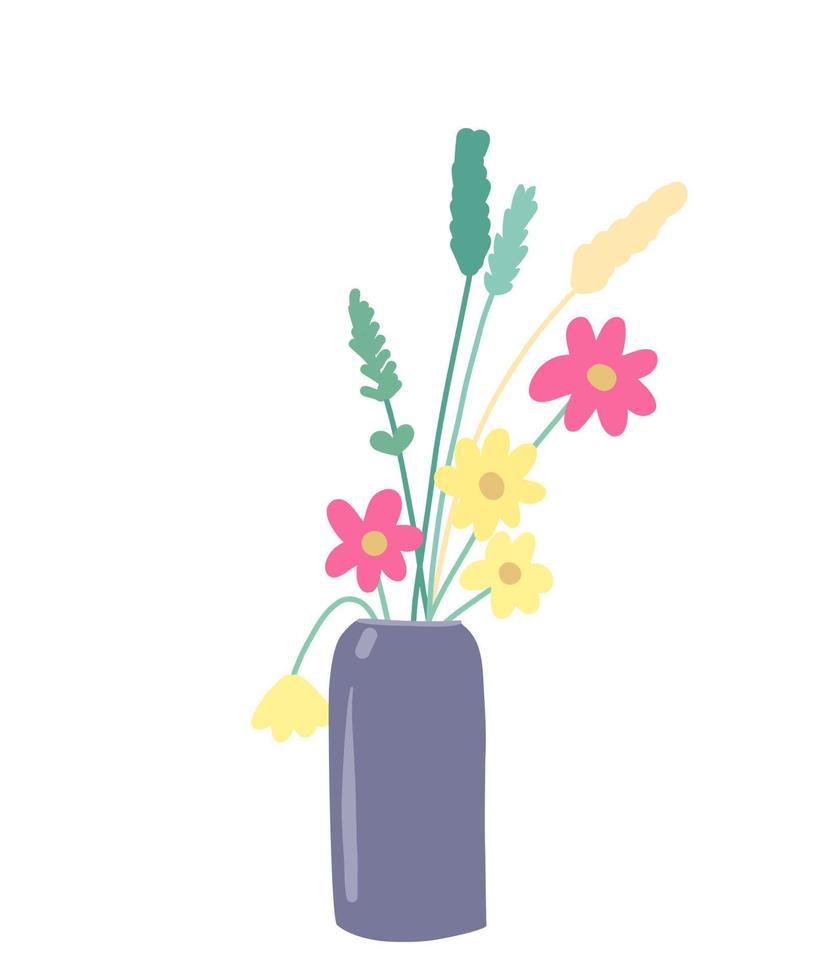 Illustration von Sommerblumen in einer Vase. Blumenstrauß in einer lila Vase. vektor