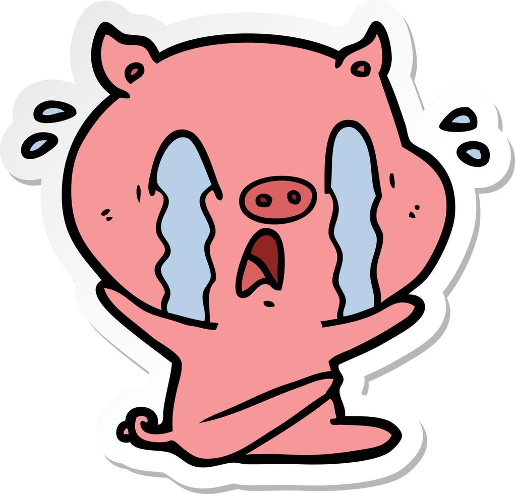 Aufkleber eines weinenden Schwein-Cartoons vektor