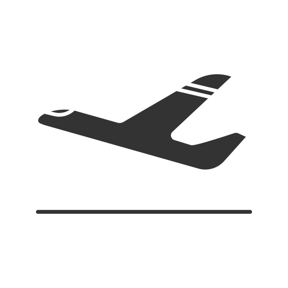 Flugzeugabflug-Glyphe-Symbol. Flugzeug abheben. Silhouettensymbol. negativer Raum. vektor isolierte illustration