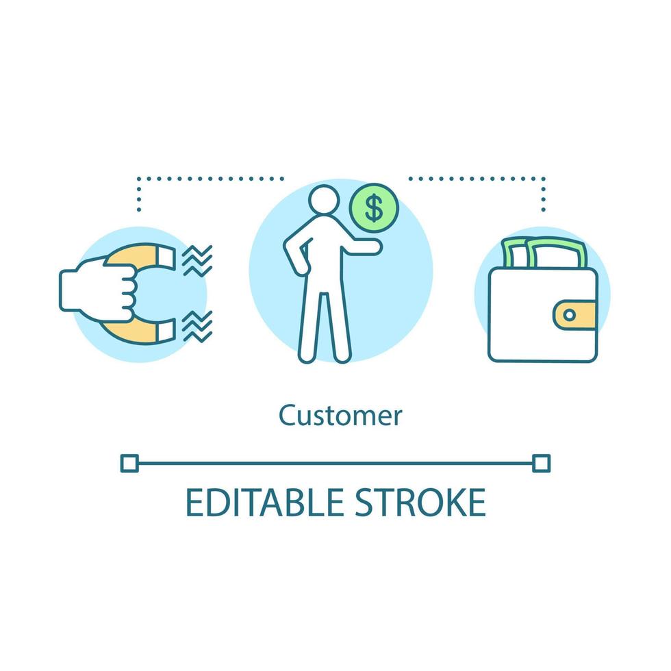 Kundenkonzept-Symbol. Produkt Zielgruppe. Kampf um den Käufer. kundenorientierte Führung. kundenakquisitionsidee dünne linienillustration. Vektor isoliert Umrisszeichnung. editierbarer Strich