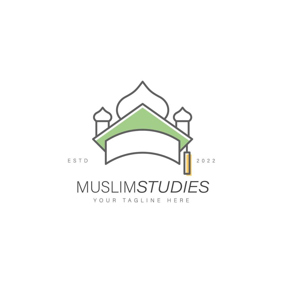 muslimsk kupol med examen hatt logotyp design illustration ikon vektor