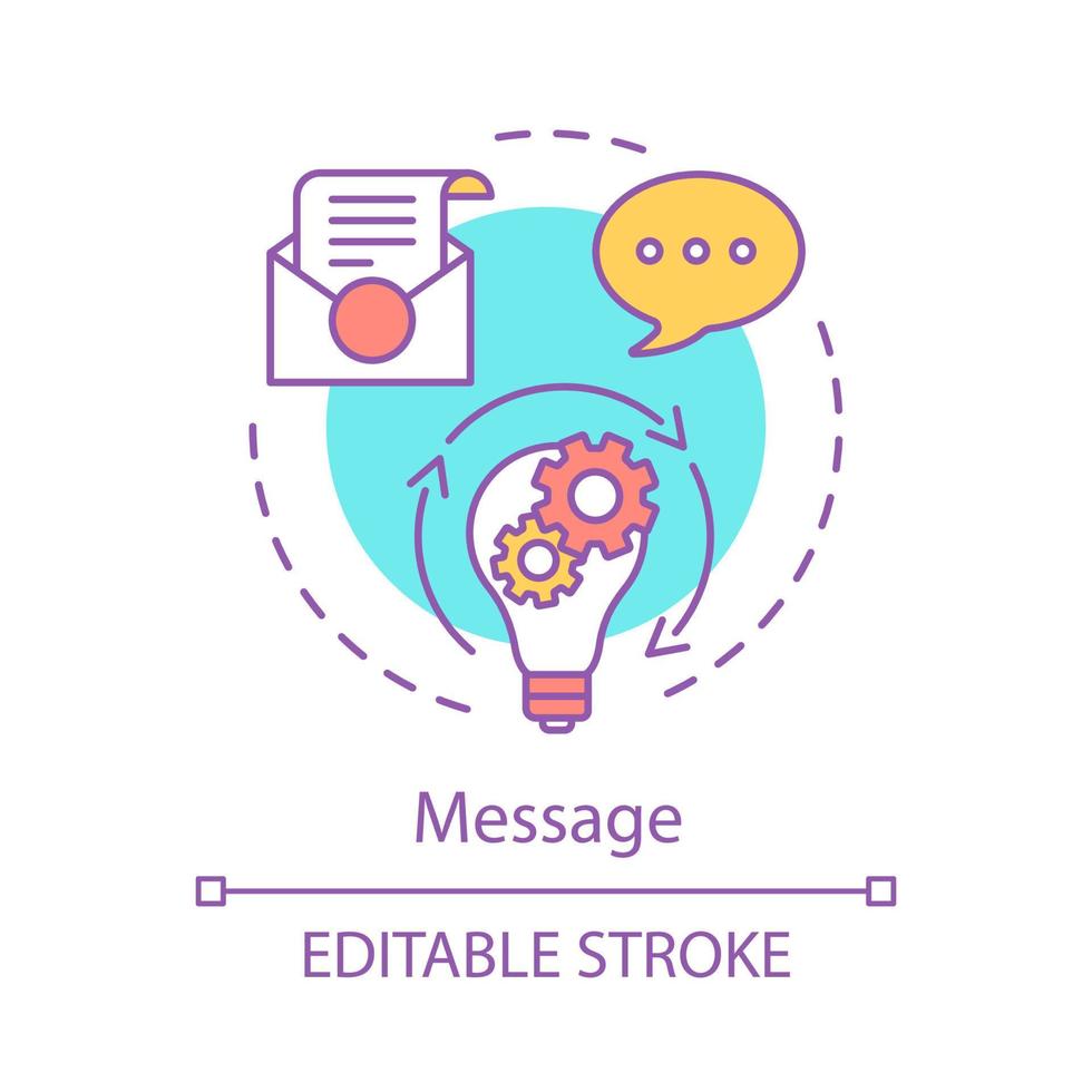 Nachricht-Konzept-Symbol. projektideengenerierung dünne linienillustration. Innovationen, Kreativität. Lösungen. Glühbirne mit Zahnrädern. Vektor isoliert Umrisszeichnung. editierbarer Strich