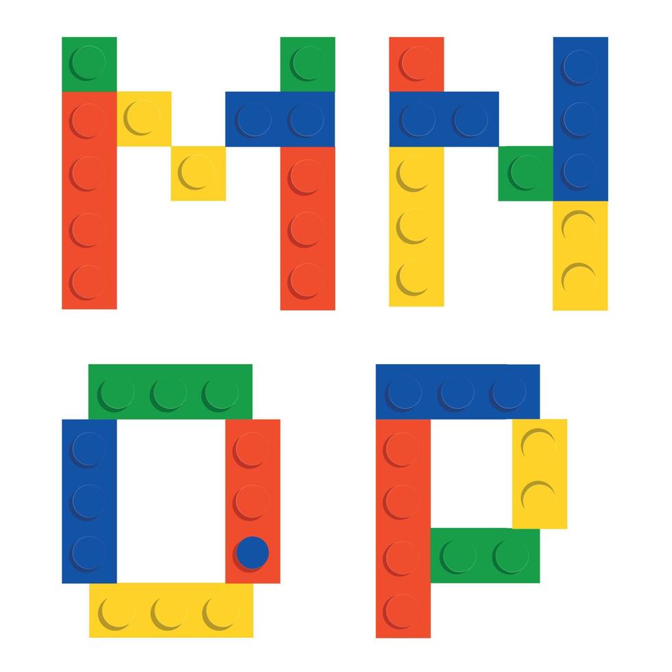alphabet satz aus spielzeugbauziegelblöcken isoliert iso vektor