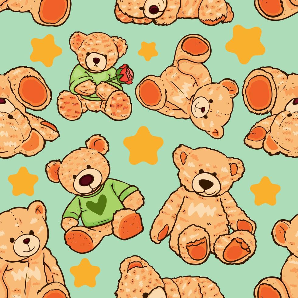 doodle bear seamless mönster bakgrund vektor