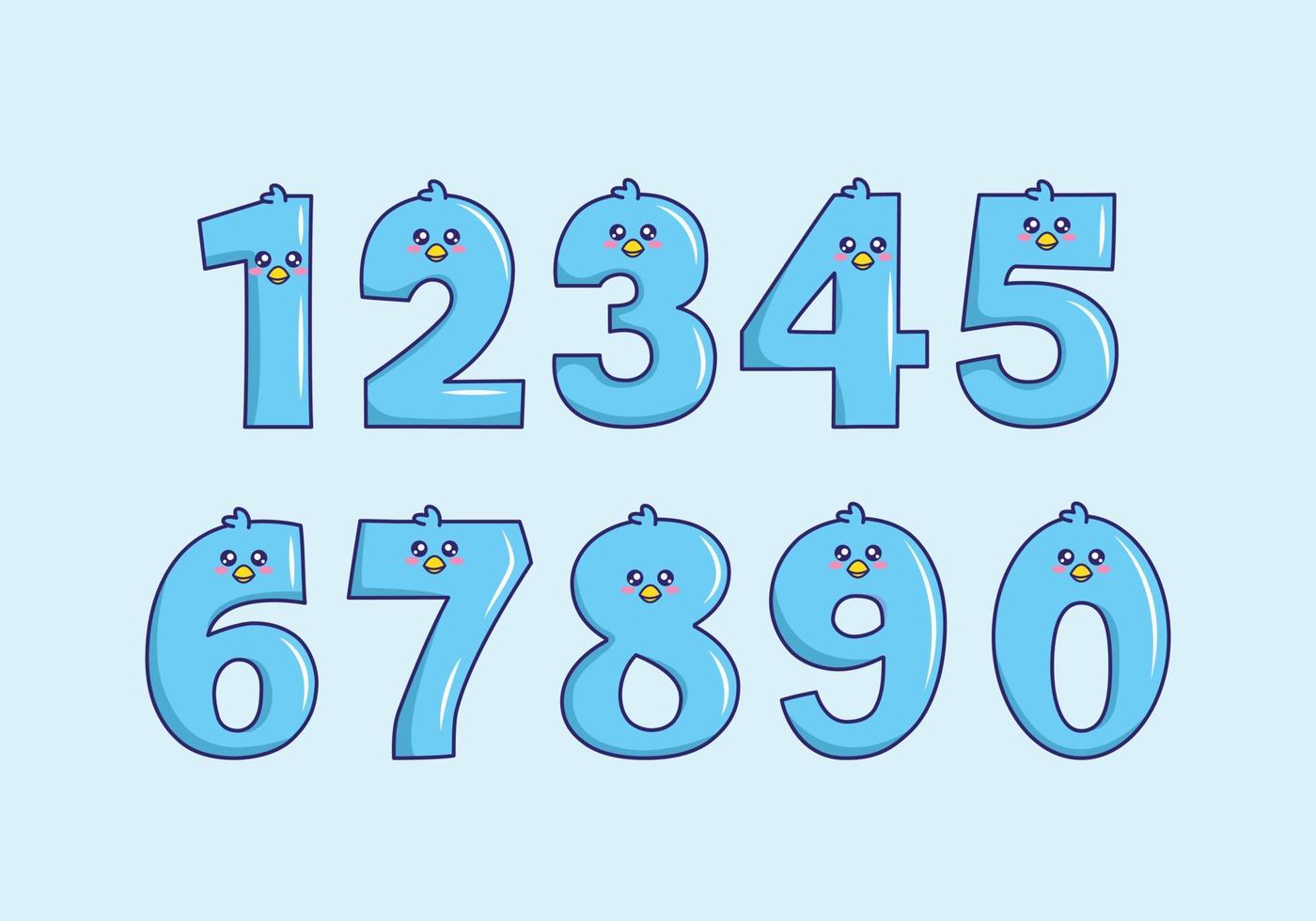 söt blå fågelsamling med numrering för födelsedagsfest, barnutbildning, prydnad, element, etc vektor