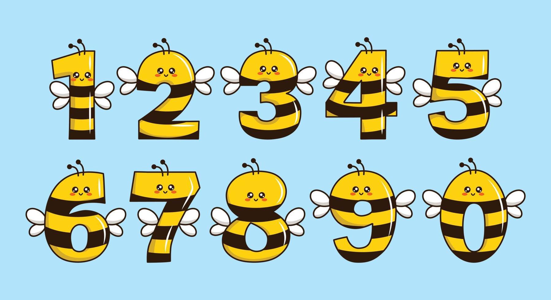 süße gelbe Bienensammlung mit Nummerierung für Geburtstagsfeier, Kindererziehung, Ornament, Element usw vektor