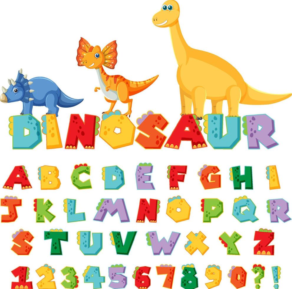 englisches alphabet az mit dinosaurier-zeichentrickfiguren vektor