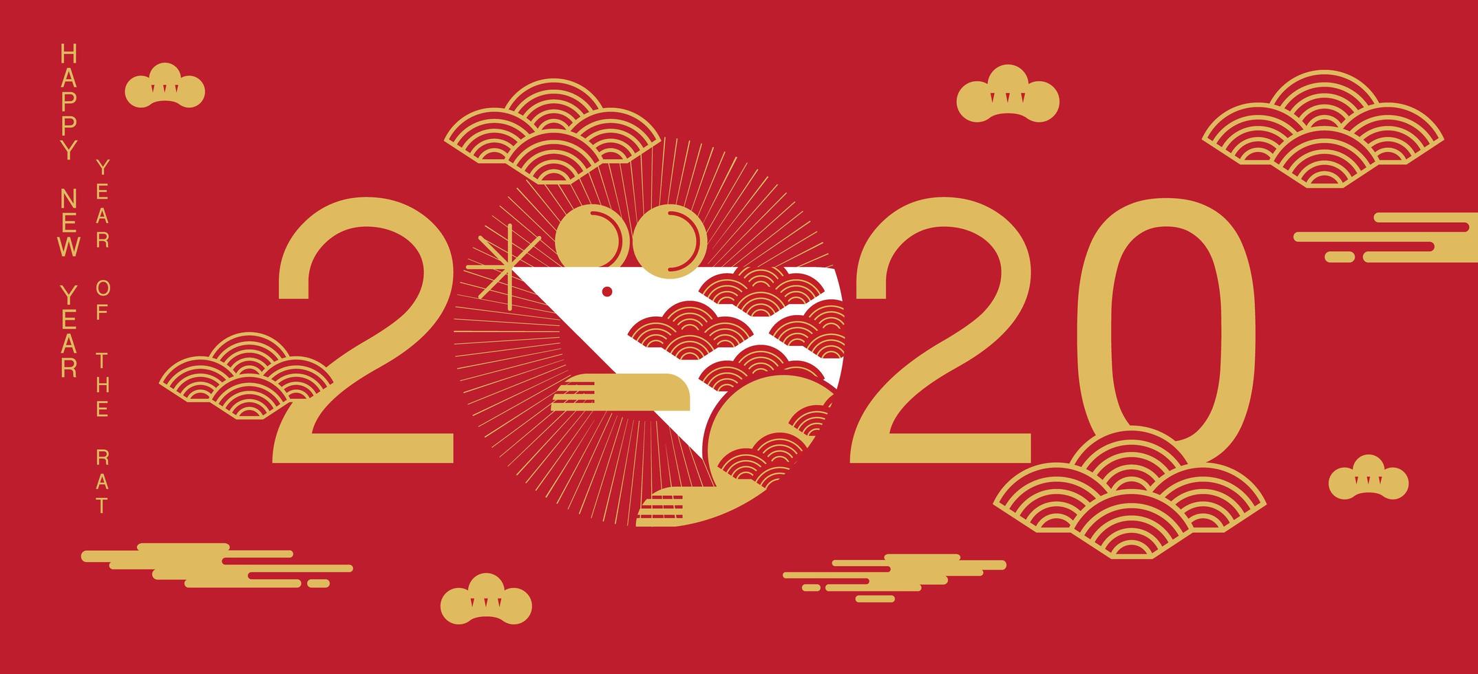 kinesiskt nyårsbanner med 2020 och vit råtta vektor