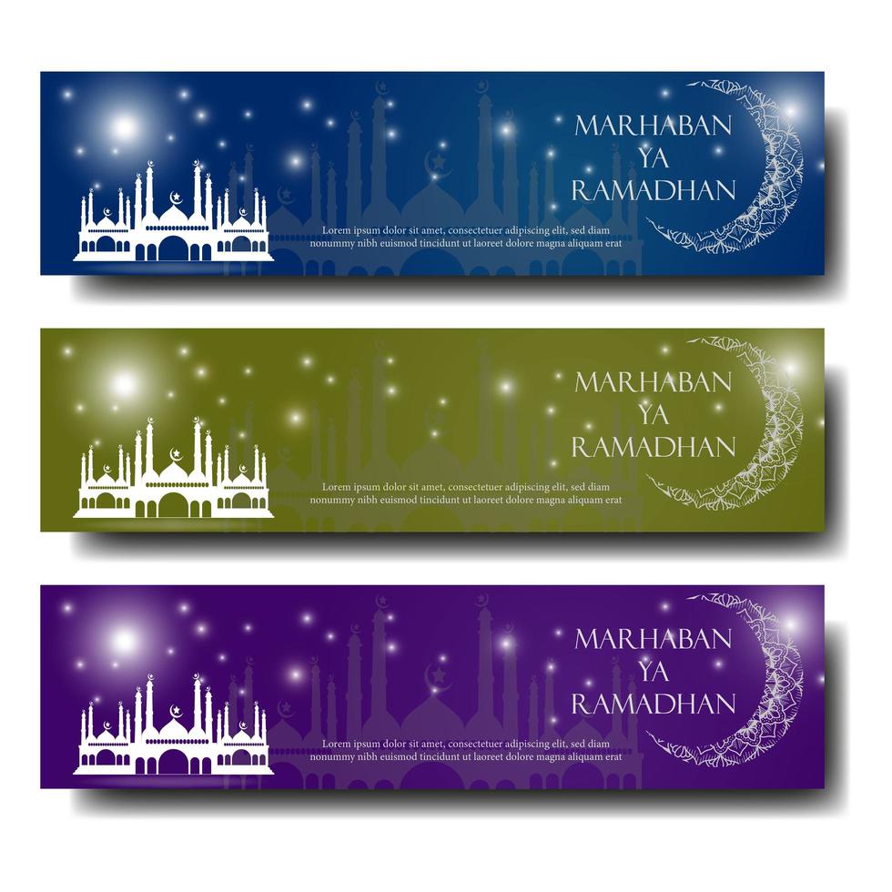 Ramadan-Grußfahne gesetzt mit Mond und Moschee vektor