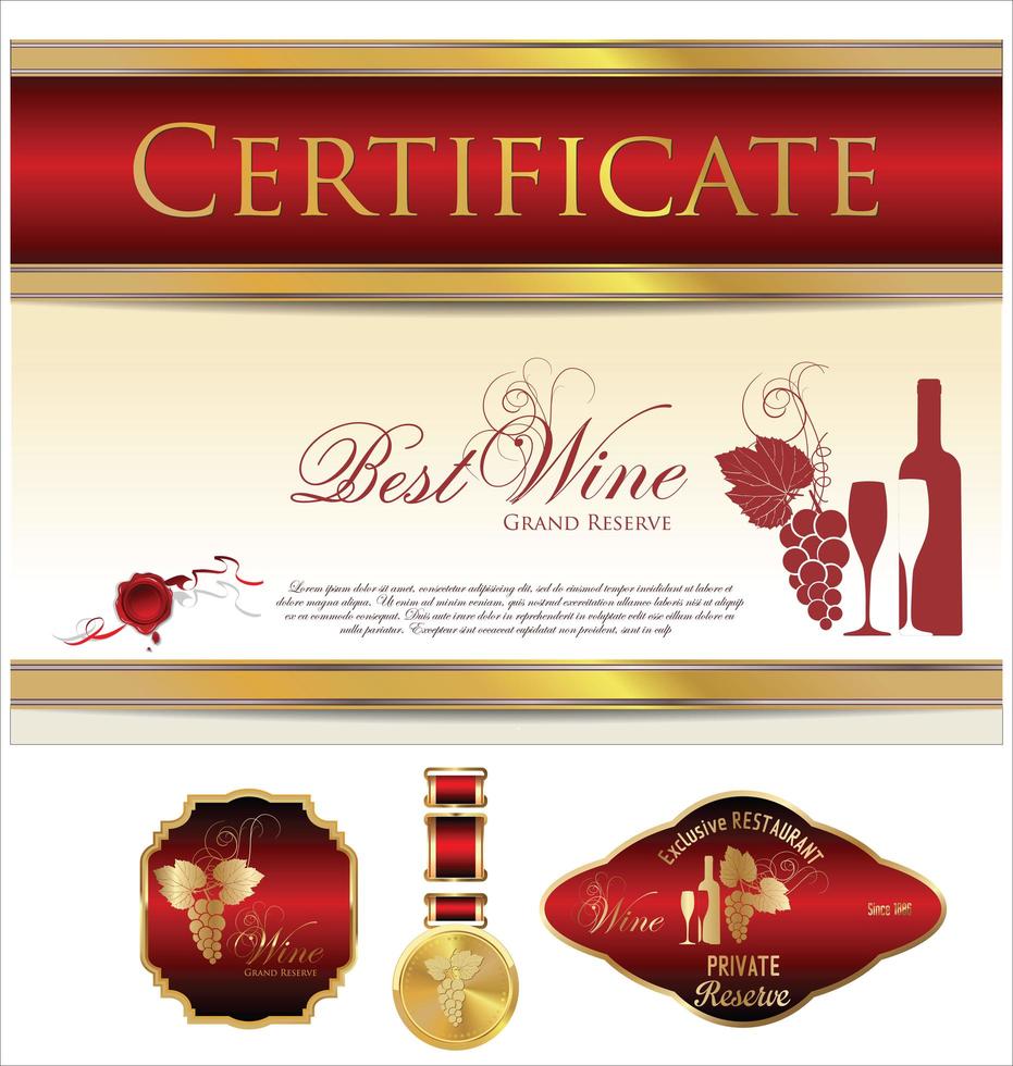rött och guld certifikat och etikettmallar vektor