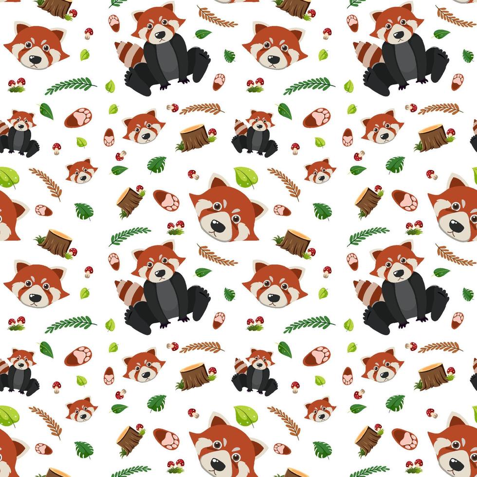 röd panda söta djur seamless mönster vektor