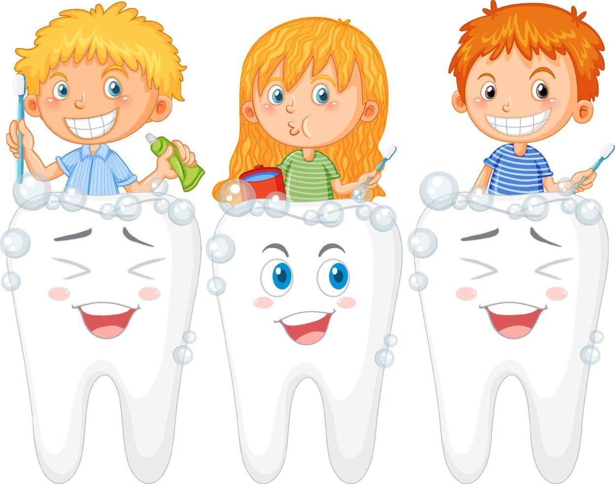 Gruppe von Kindern, die Zähne putzen vektor