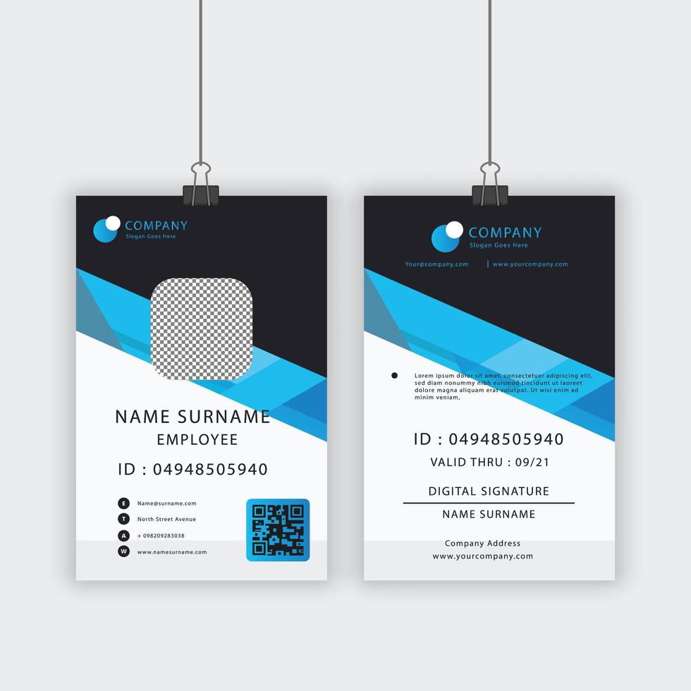 ID-Kartenvorlage mit blauem Winkelbalken vektor