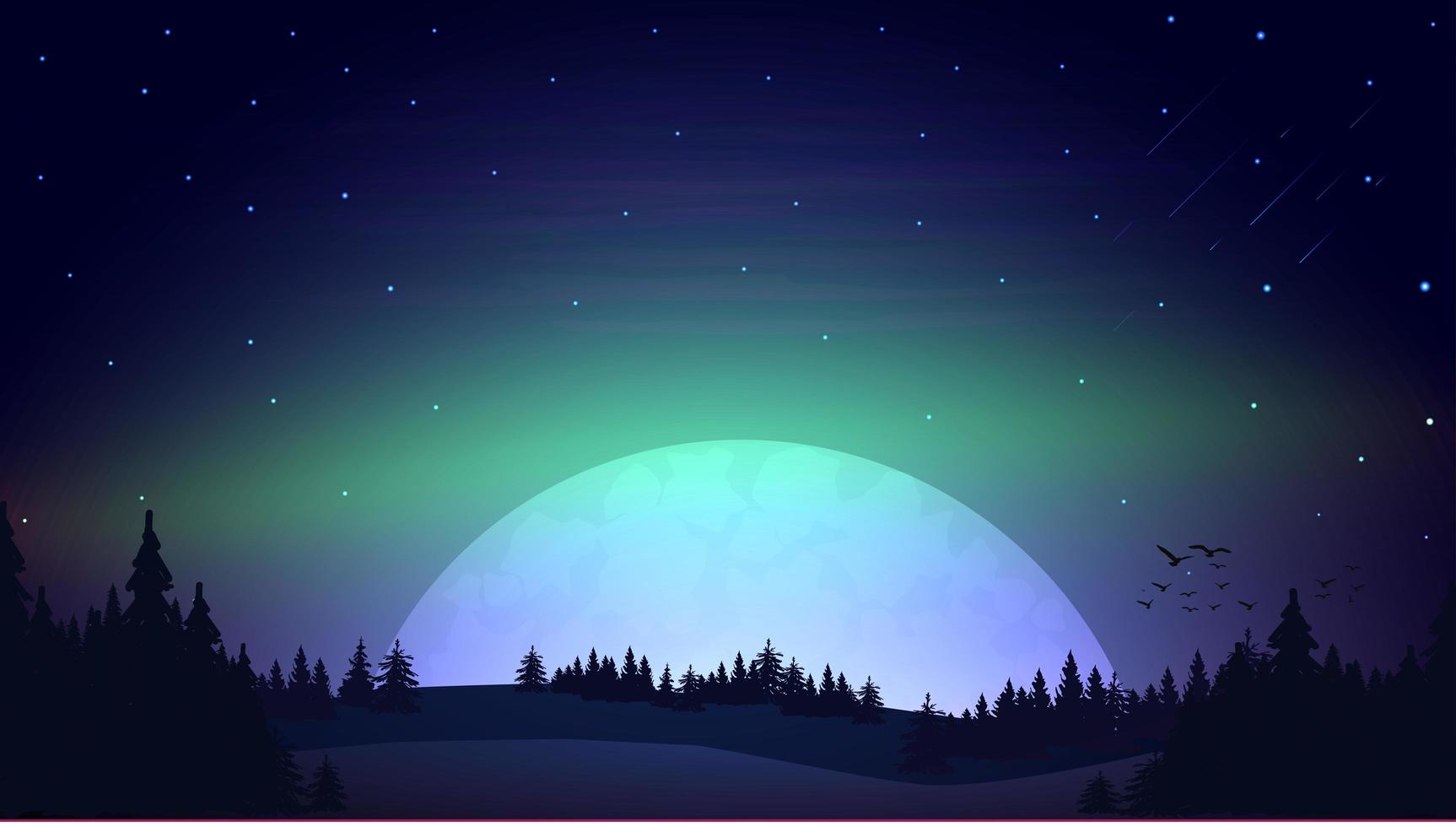 nattlandskap med stor måne i horisonten vektor