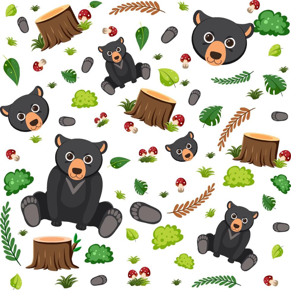 svart björn söta djur seamless mönster vektor