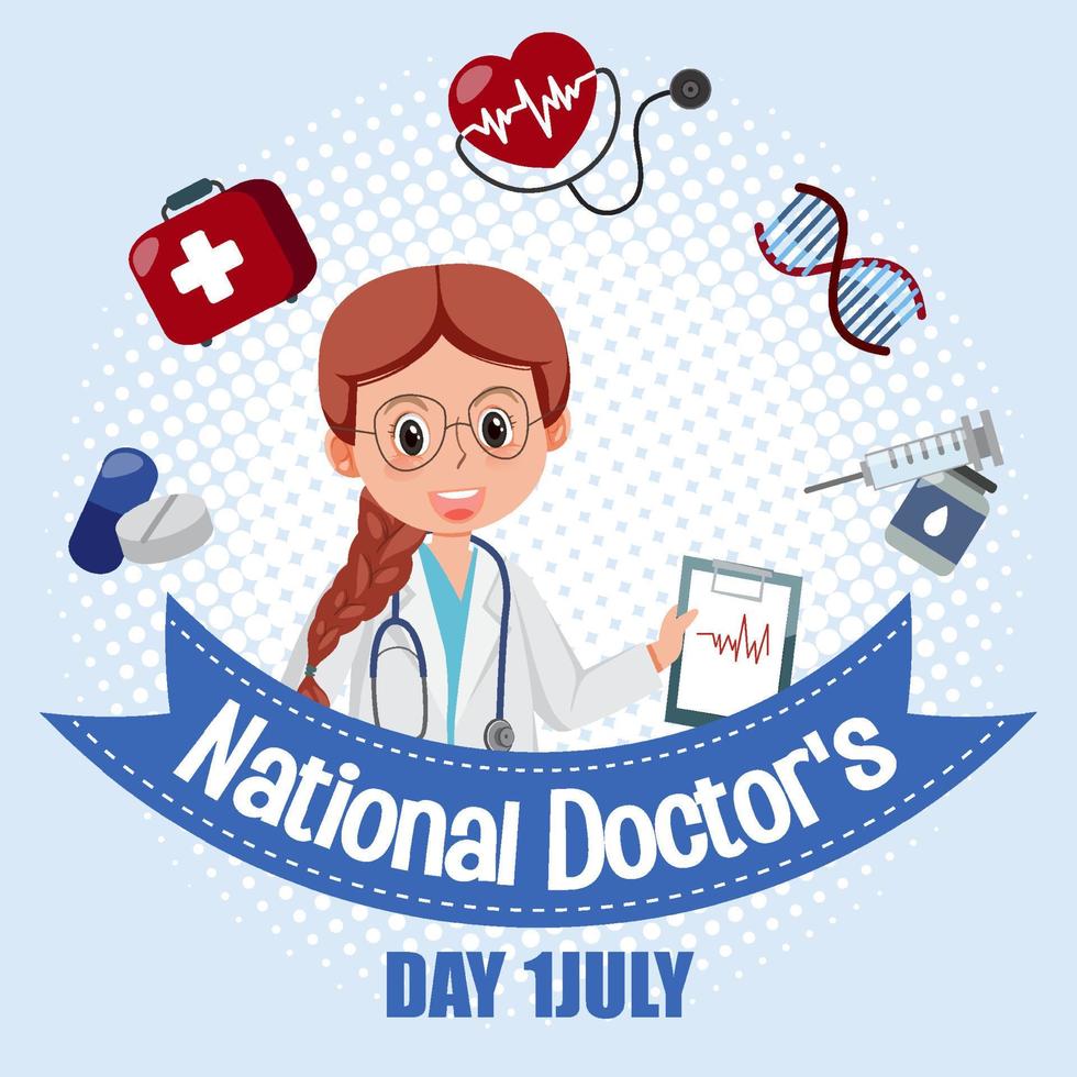 kvinnlig läkare på doktorsdagen i juli logotyp vektor