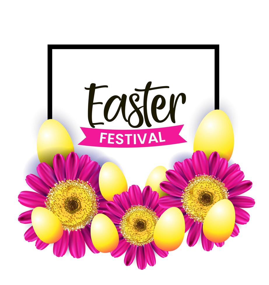 östlig design med ram, rosa blommor och ägg vektor