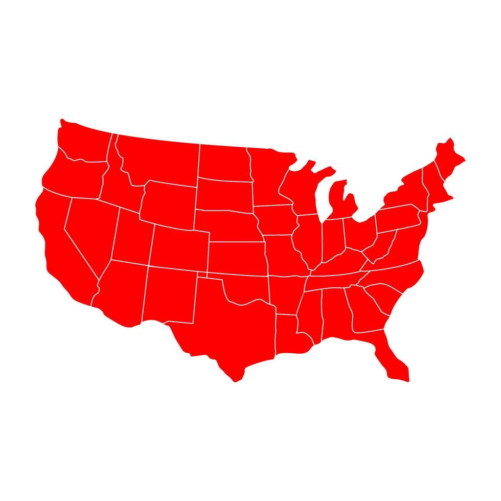US-Karte auf weißem Hintergrund dargestellt vektor
