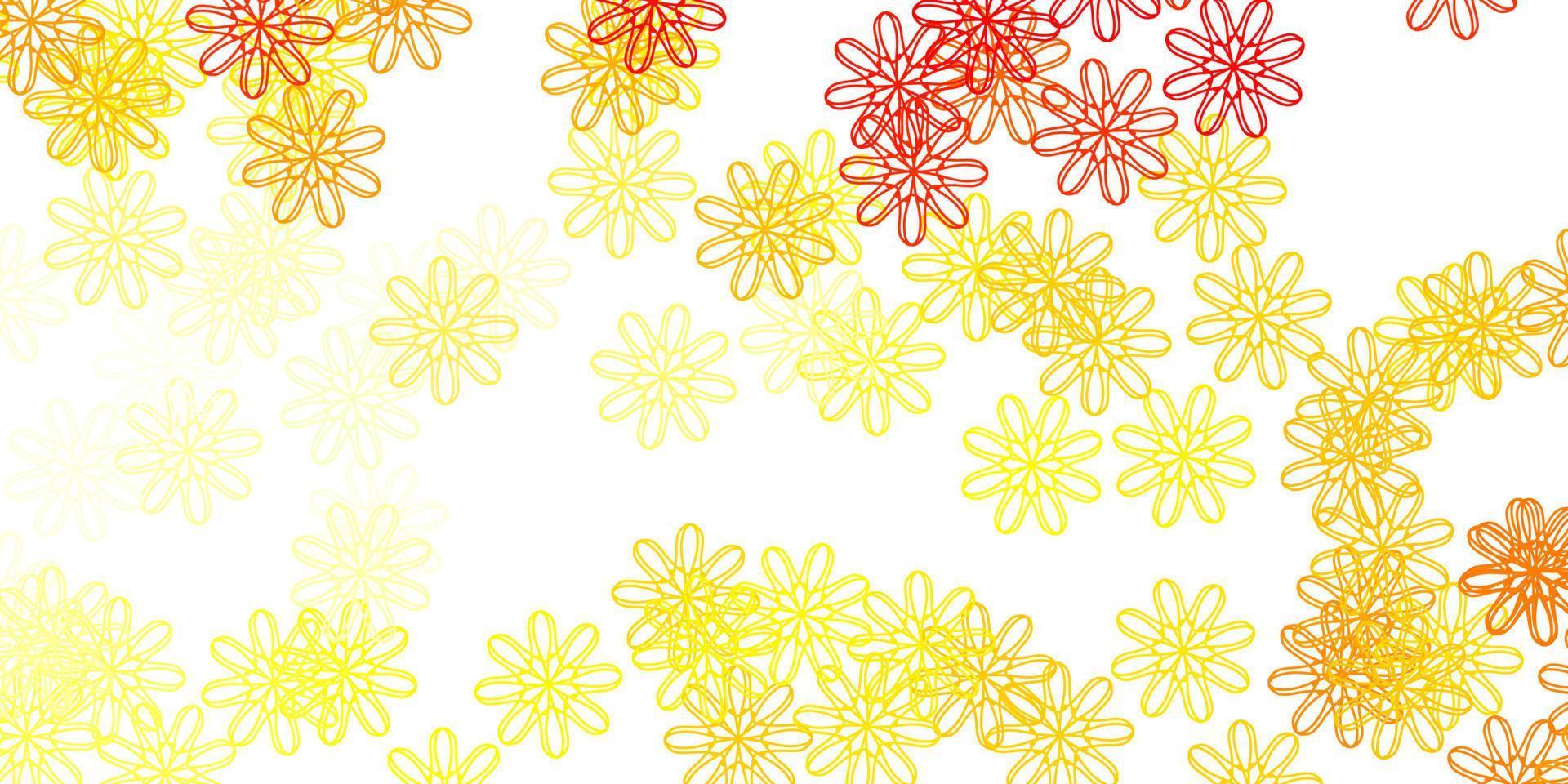 ljus orange vektor doodle textur med blommor.