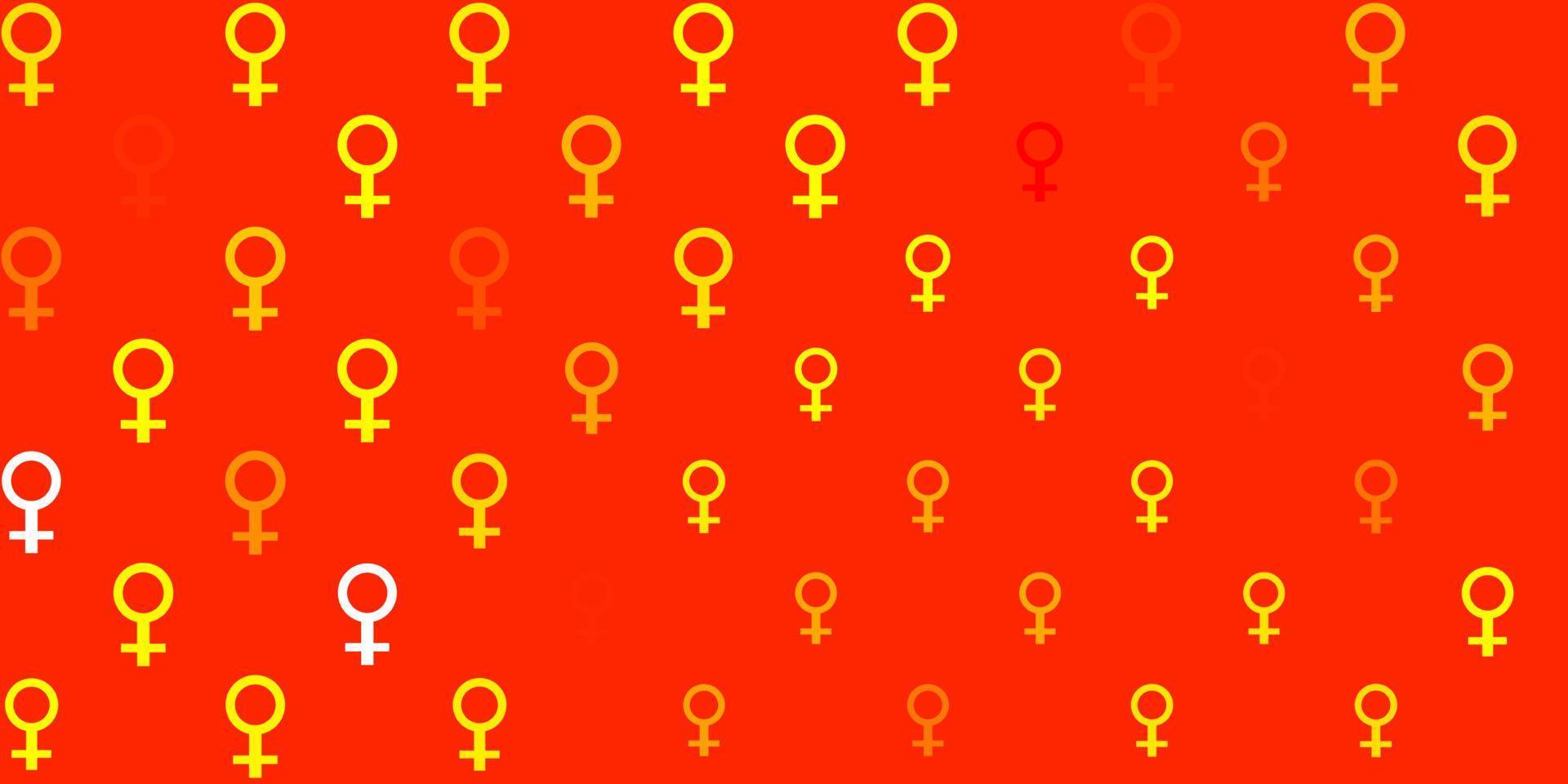 ljusröd, gul vektor bakgrund med kvinnor makt symboler.