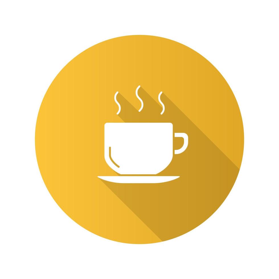 Tasse mit Heißgetränk flaches Design lange Schatten-Glyphe-Symbol. Kaffee, Tee, Kakao. Vektor-Silhouette-Illustration vektor