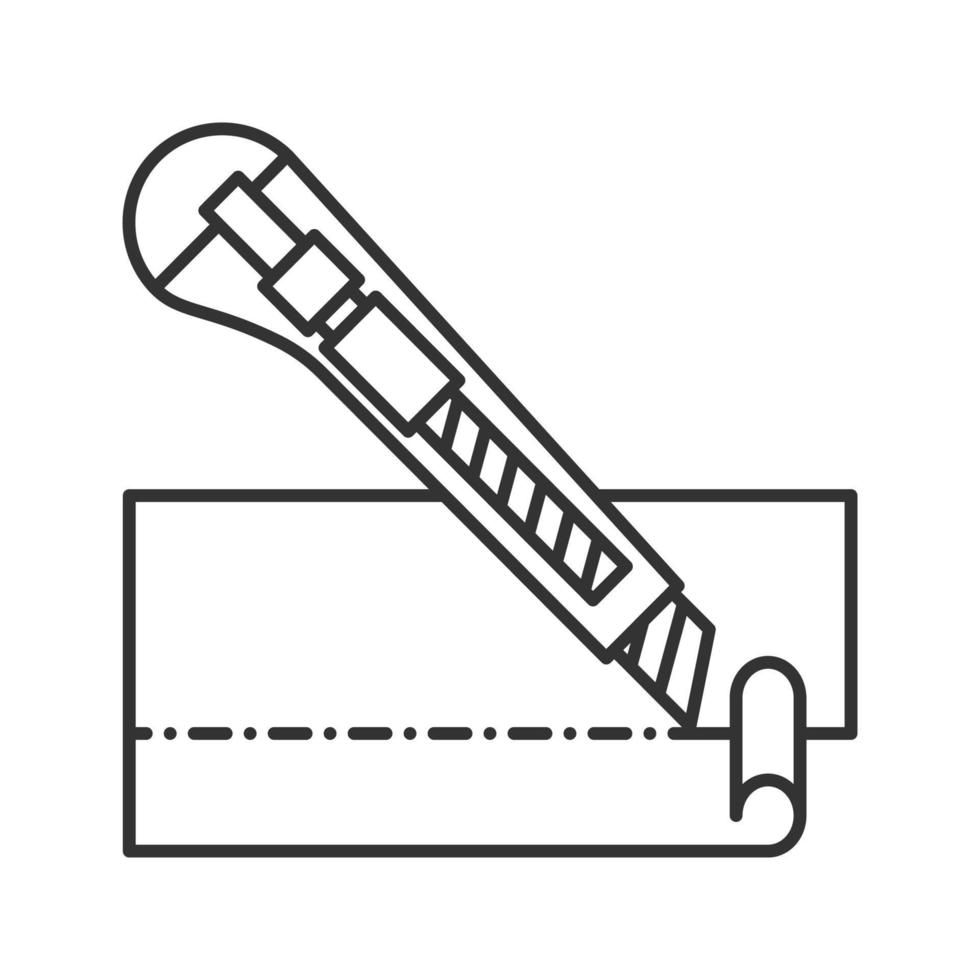 lineares Symbol für Schreibwarenmesser zum Schneiden von Papier. Cutter. dünne Liniendarstellung. Kontursymbol. Vektor isoliert Umrisszeichnung