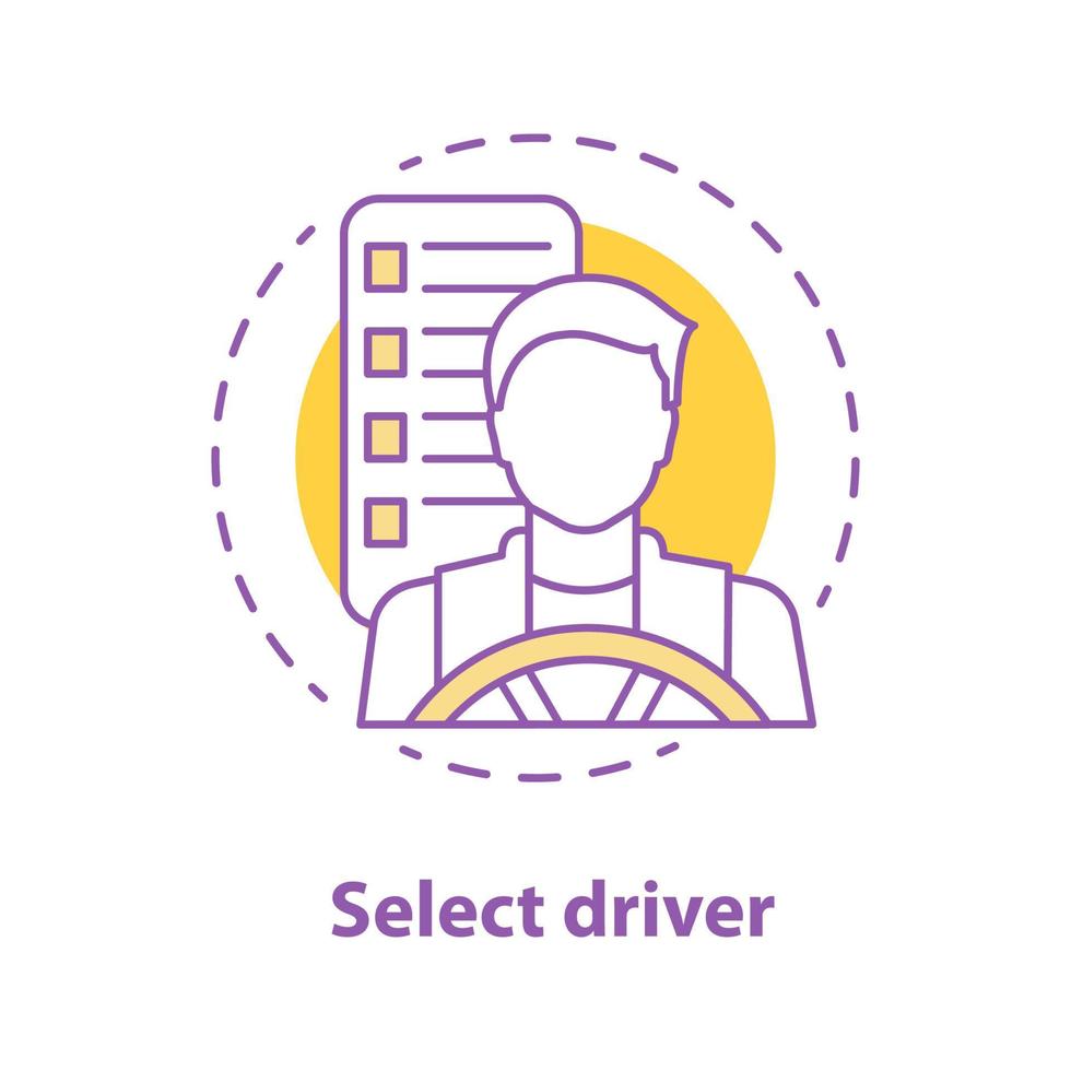 förare att välja konceptikon. samåkning idé tunn linje illustration. vektor isolerade konturritning