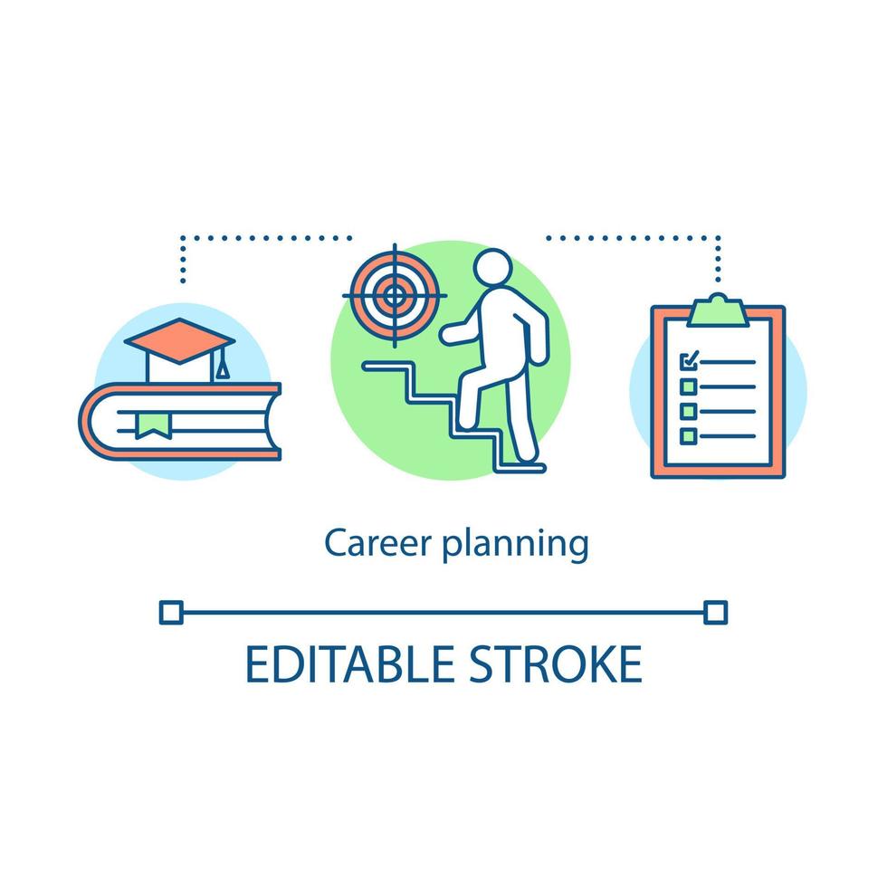 Symbol für das Konzept des Karriereplanungsprozesses. professionelle wachstumsidee dünne linienillustration. Selbsteinschätzung. Zielerreichung. Erziehungsprogramm. Vektor isoliert Umrisszeichnung. editierbarer Strich