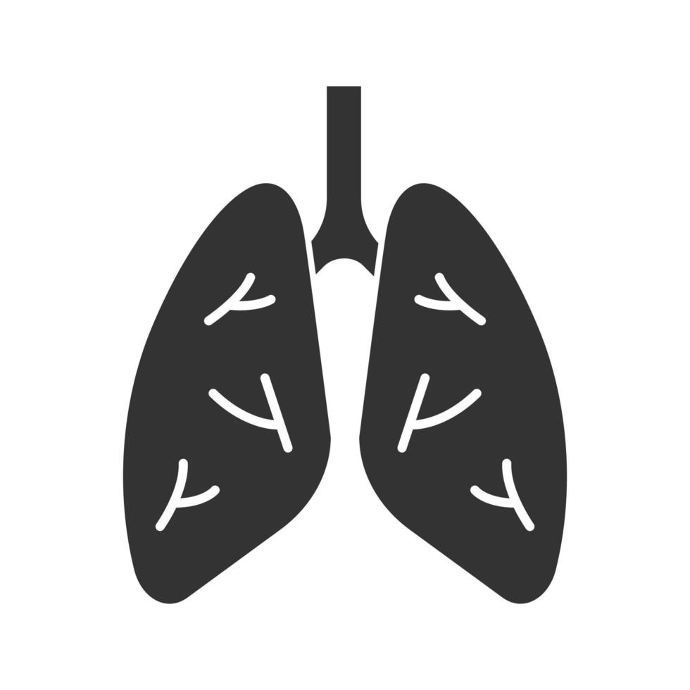 Symbol für die Glyphe der menschlichen Lunge. Anatomie der Atemwege. Silhouettensymbol. negativer Raum. vektor isolierte illustration