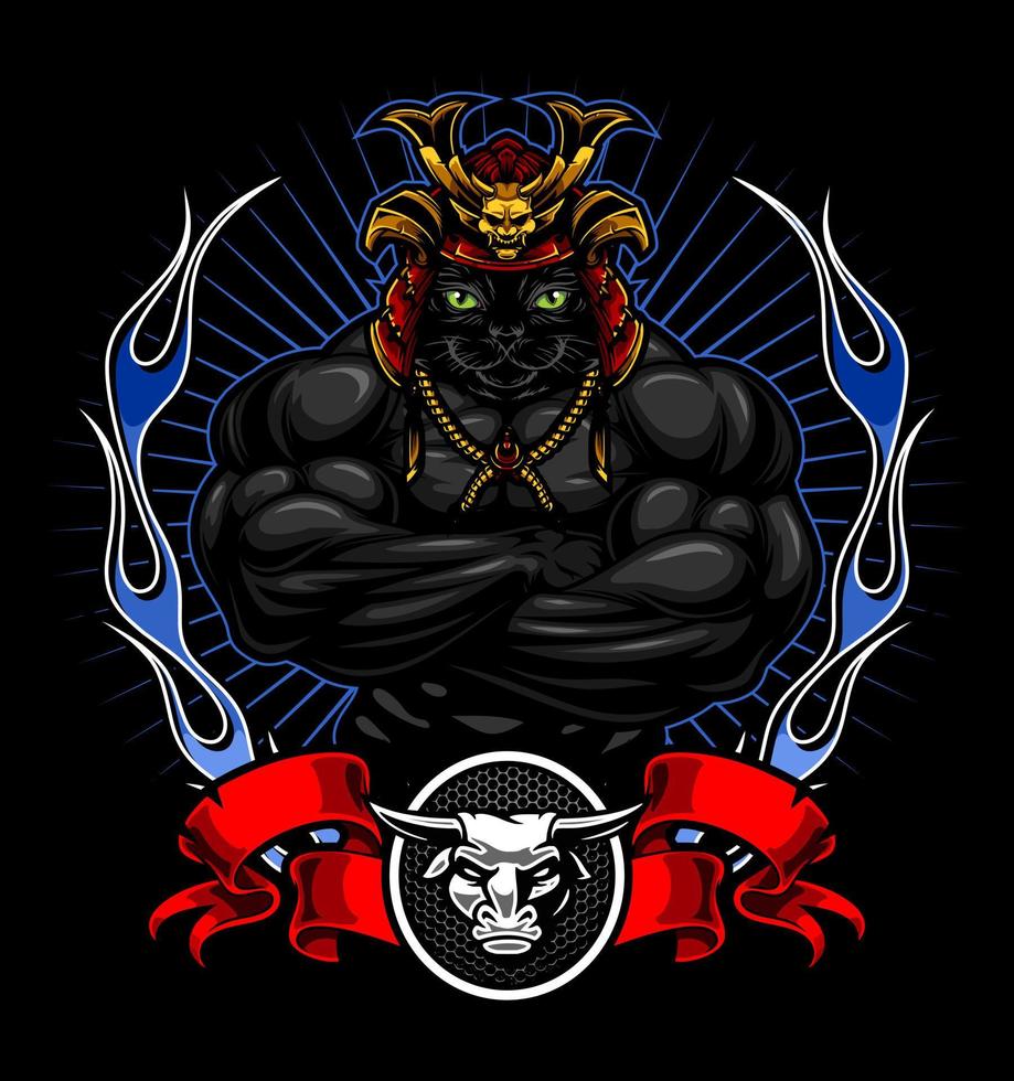 Bodybuilding-Samurai-Katze und ... vektor