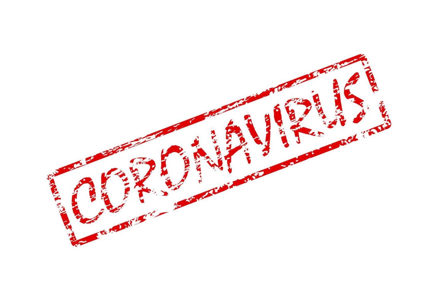 Coronavirus-Wort auf rotem Quadrat mit grungiger Textur. beunruhigte Stempelvektorillustration auf weißem Hintergrund. vektor
