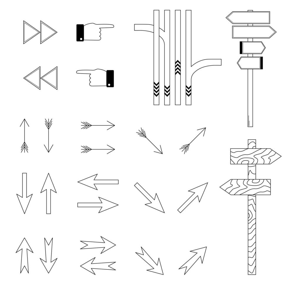 handritad uppsättning pekare för att hitta vägen. pilar som visar riktningen. doodle stil. skiss. vektor illustration