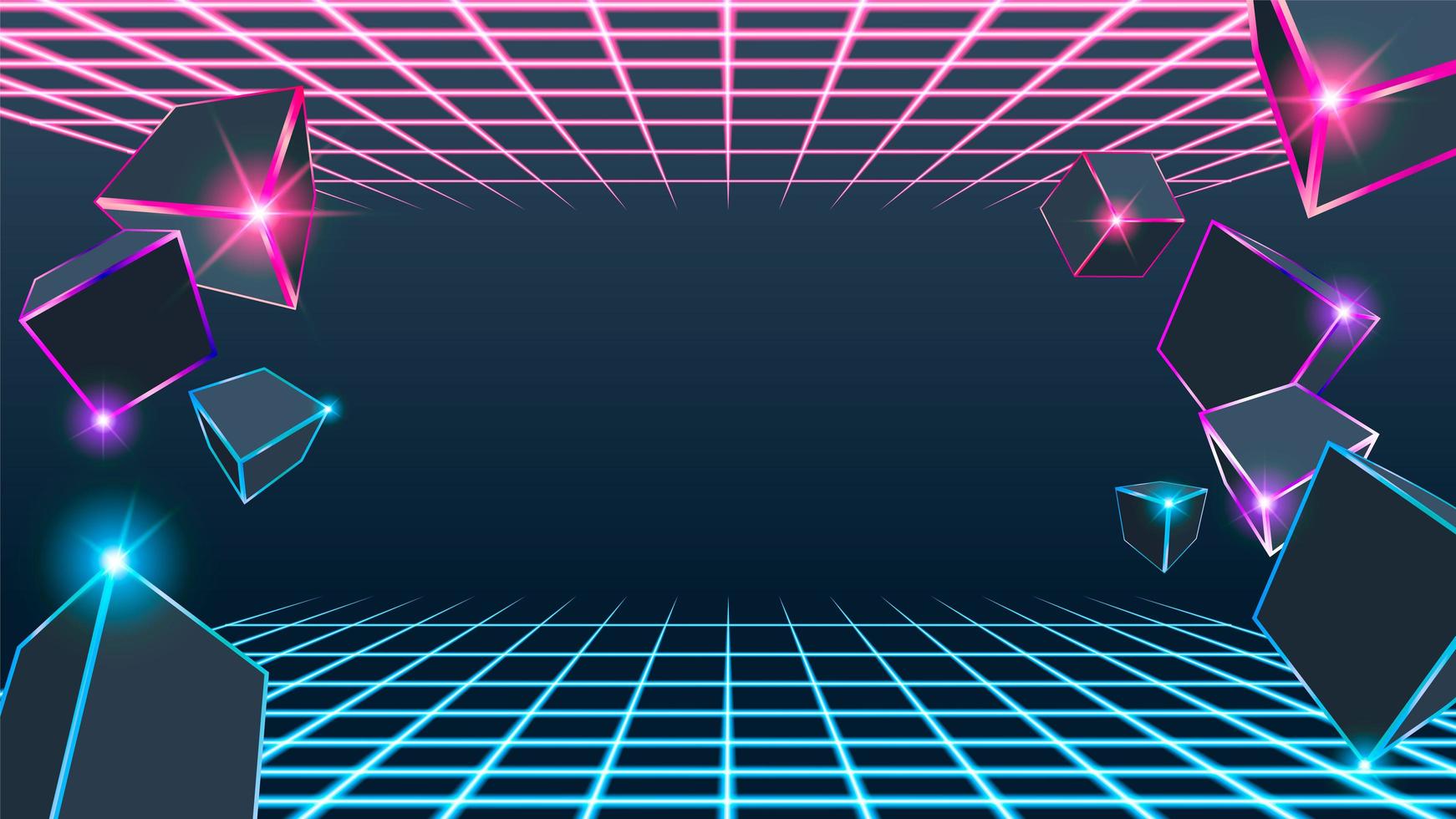 Rosa och blå neonlåda för kub 3d vektor