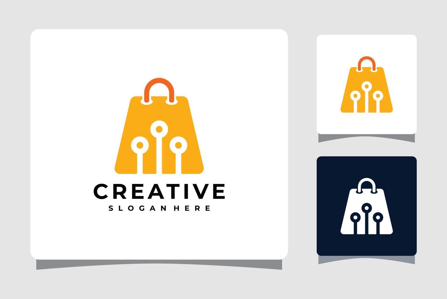 Einkaufstasche-Technologie-Logo-Vorlage mit Visitenkarten-Design-Inspiration vektor