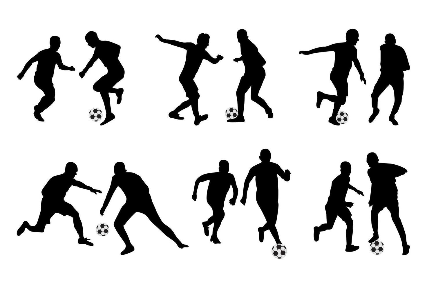 satz fußball, fußballspieler, fußball, fußball, spielersilhouette vektor