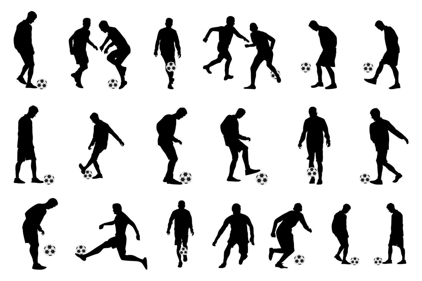 satz fußball, fußballspieler, fußball, fußball, spielersilhouette vektor