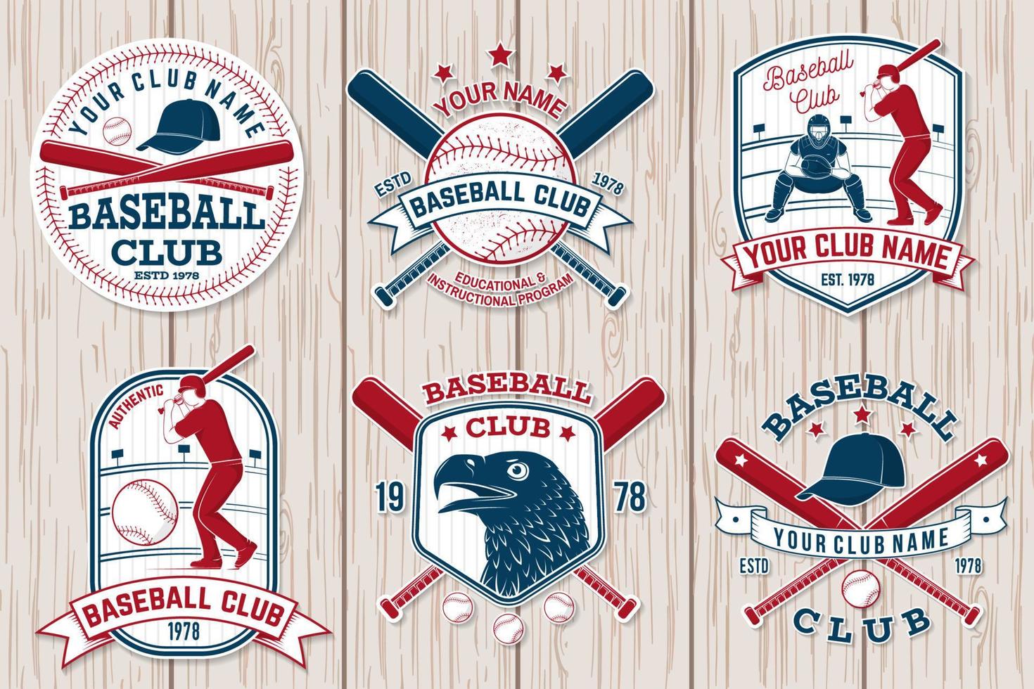 set med baseball- eller softballklubbmärke. vektor illustration. koncept för skjorta eller logotyp,