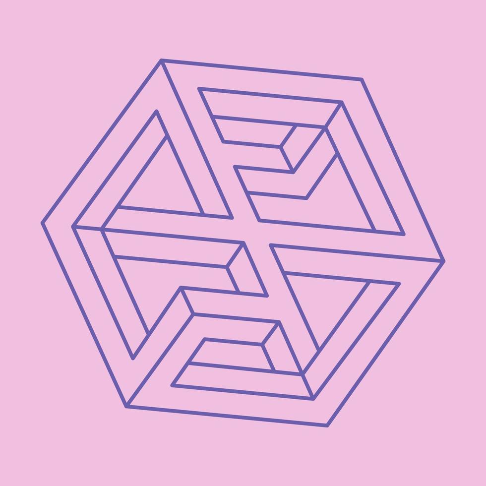 optische Täuschung. unmögliche Formen. Heilige Geometriefigur. abstrakte ewige geometrische objekte. unmögliche endlose Umrisse. optische Kunst. unmögliche Geometrieform auf rosa Hintergrund. vektor