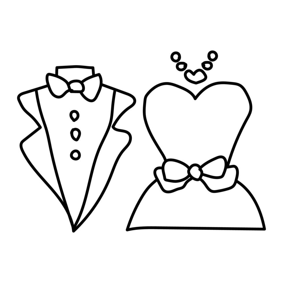 bröllop kostym och klänning doodle ikonen isolerad på vit bakgrund. vektor illustration