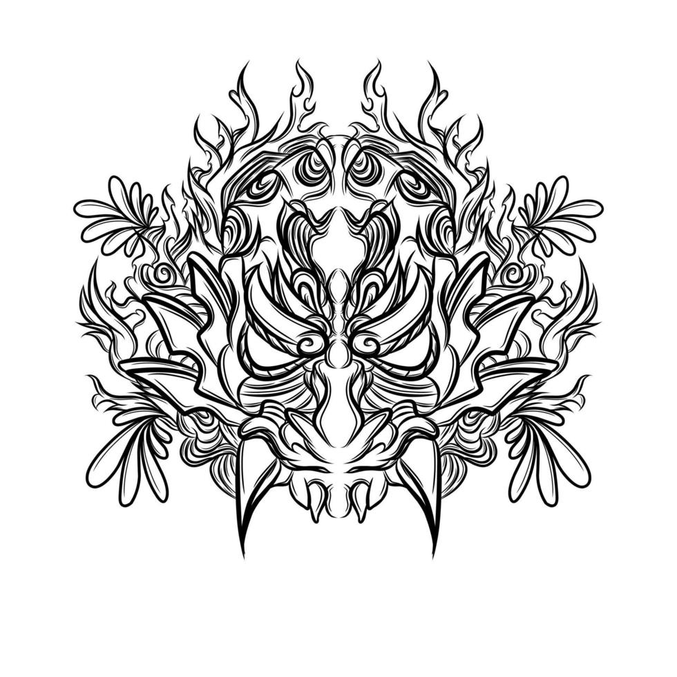 handgezeichnetes Oni-Masken-Tattoo-Vektordesign vektor