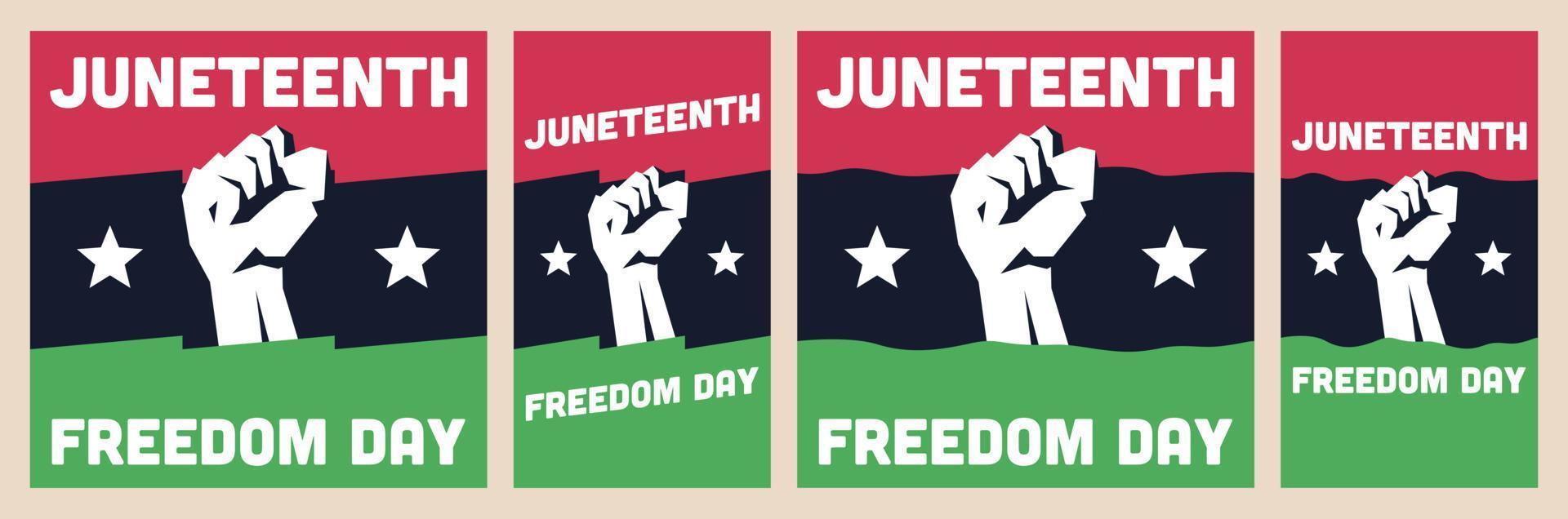 juneteenth holiday affischer set med kopia utrymme för text. 19 juni, svart historia i oss, mönster för samling av sociala medier. vektor