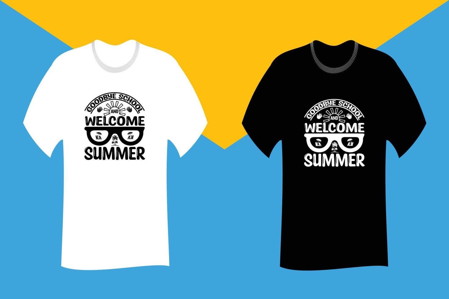 adjö skolan och välkommen sommar t-shirt design vektor