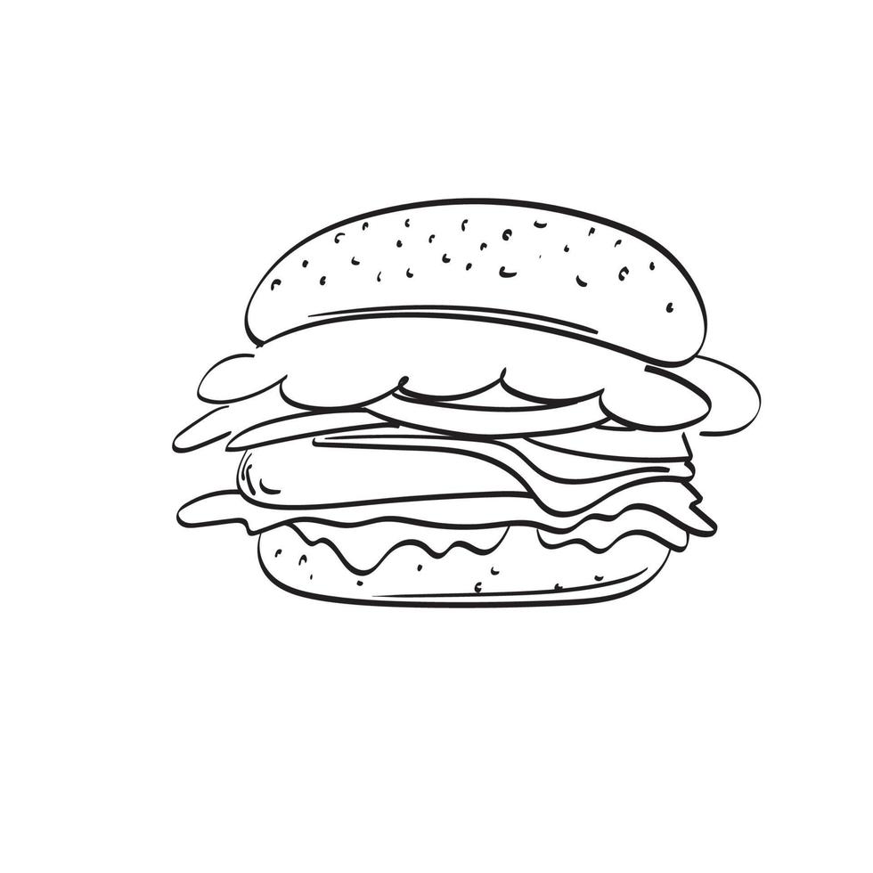 Hamburger Illustration Vektor handgezeichnet isoliert auf weißem Hintergrund Strichzeichnungen.